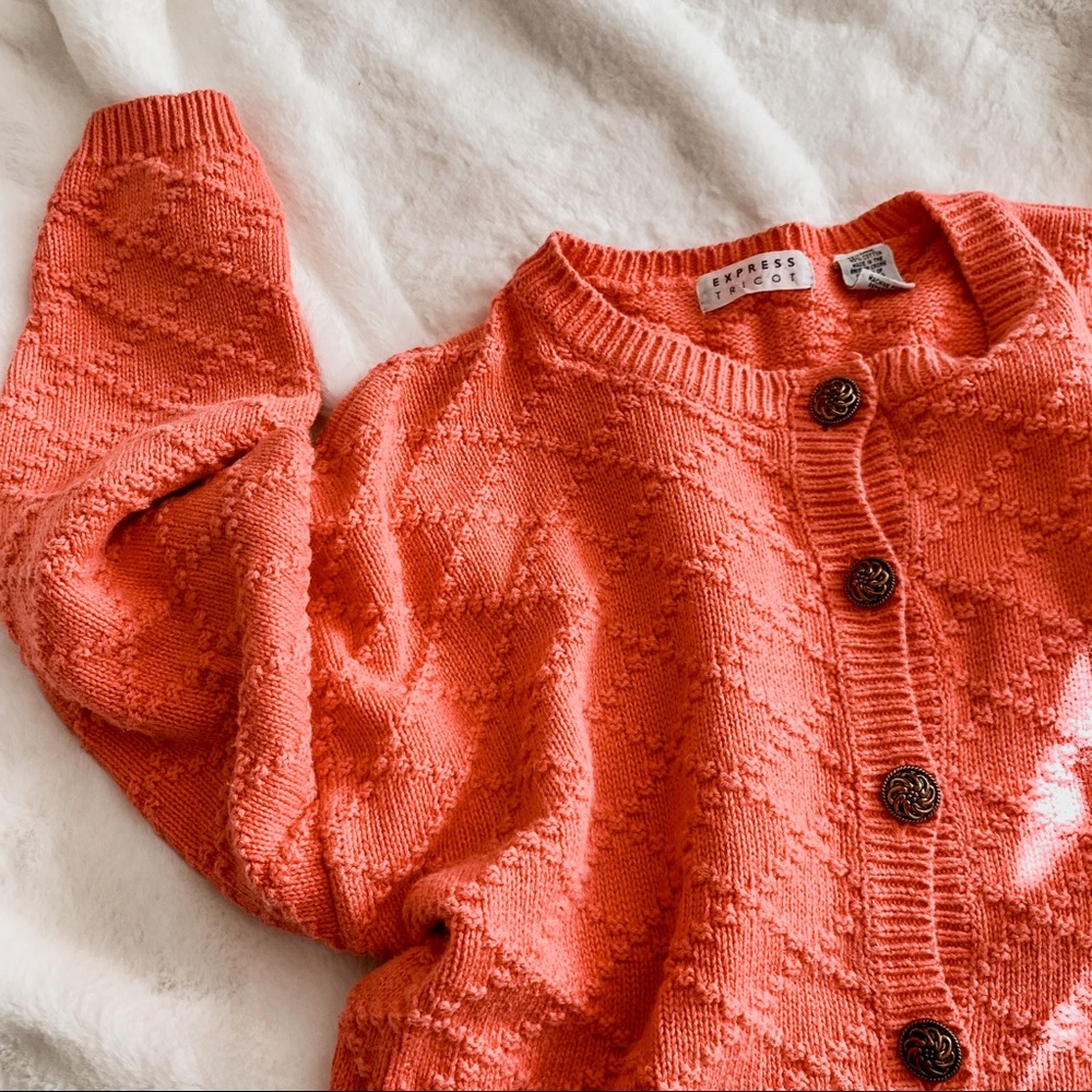 Vintage Express Tricot Salmon Cardigan SZ XL